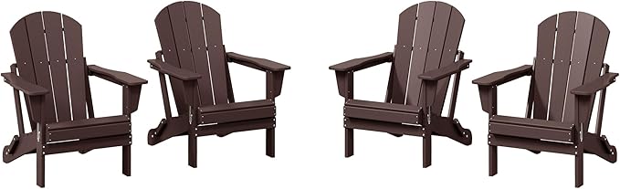 WestinTrends Malibu 4-Piece Set Outdoor Folding Poly Adirondack Chair, Dark Brown