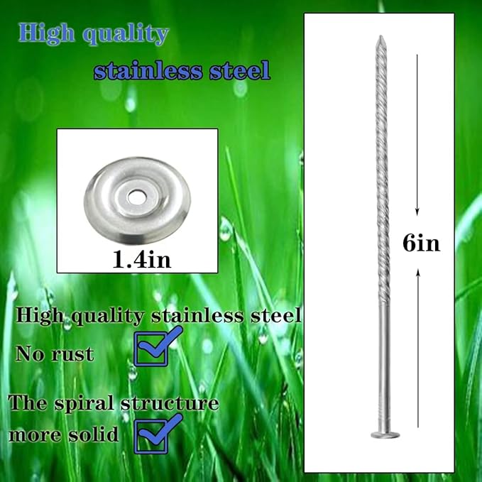 14 Count Outdoor Rv Rug Stakes, Stainless Steel Spiral Patio Mats Stakes, Used for Fixing Rugs, Tents, Tarps, and RV Mats，Rv Camping Accessories for Outside,Camper Must Haves