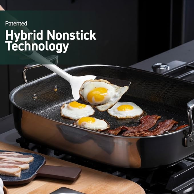 HexClad Hybrid Nonstick Small Roasting Pan with Rack, Dishwasher-Friendly, Oven-Safe Up to 900°F, Compatible with All Cooktops