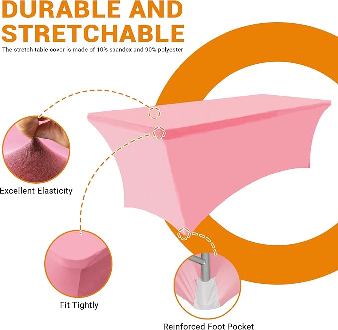 Eurmax USA Rectangular Fitted Spandex Table Covers 6ft Tablecloth Wedding Event Patio Table Decorations Stretch Table Cover for 6ft Folding Table (Hot Pink)