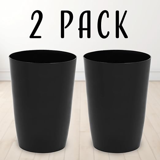 HOLDN’ STORAGE Small Trash Can - Set of 2 Open Top Waste Bin of 1.58 Gallon, Compact Waste Can Perfect for Bathroom, Kitchen, Office, Dorm - Durable Garbage Can - Glossy Black