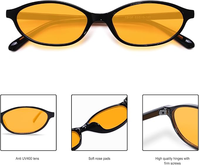 Retro Oval Sunglasses for Women Chic Cat Eye 90s Sunnies Lightweight Narrow Shades Trendy UV protection Sun Glasses