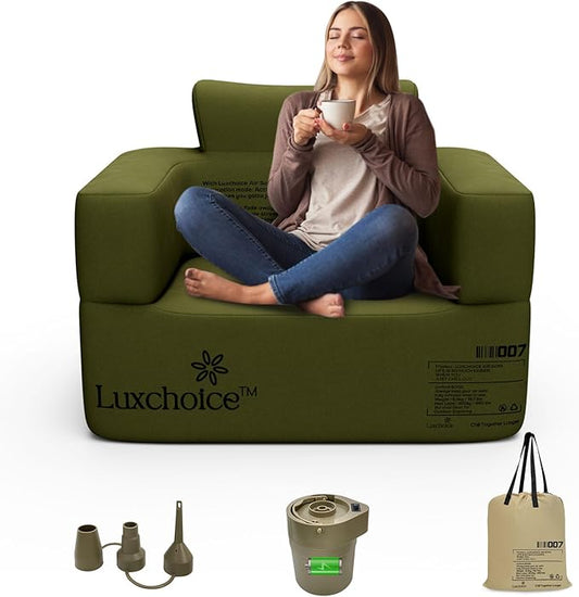 Inflatable Couch Premium Oxford Cloth Inflatable Sofa with Built-in Pump Rechargeable Portable Blow Up Couch for Camping Outdoor Travel Home Guests Backyard Patio