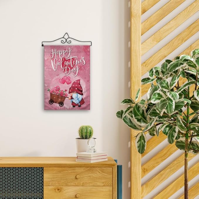 Garden Flag Wall Hanger (Black) & Valentine's Day Gnome 12x18" Garden Flag Full Kit - All Season Decor