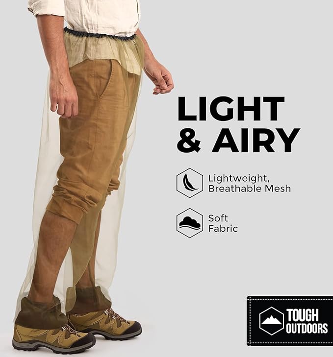Tough Outdoors Mosquito Pants - Bug Pants for Men & Women - Net Bug Mesh for Gardening & Outdoor Protection from Flies, Gnats - with Free Carry Pouch - Green/Pants Only, Small-Medium