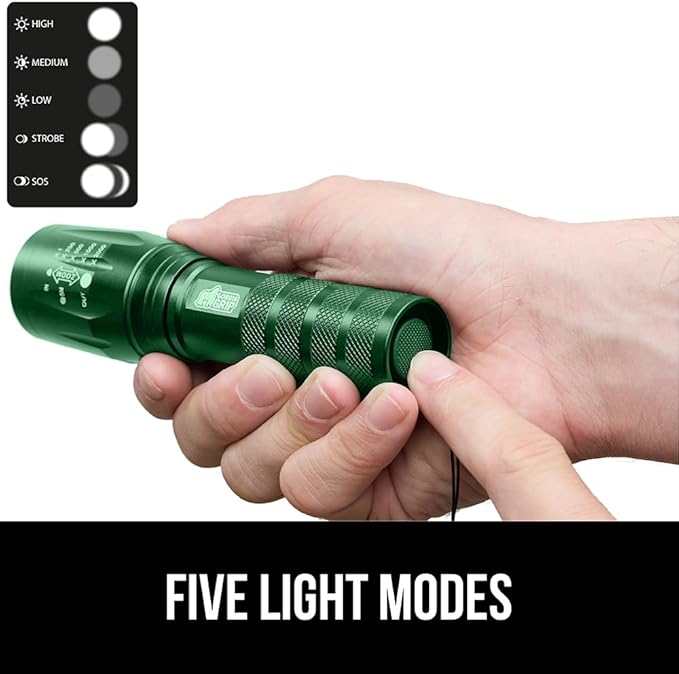 GORILLA GRIP Powerful LED Tactical Flashlight, 750 FT High Lumens 5 Adjustable Modes, Water Resistant, Ultra Bright Zoom Flashlights, Small Mini Flash Light, Camping, Night Dog Walking, 2 Pack Green