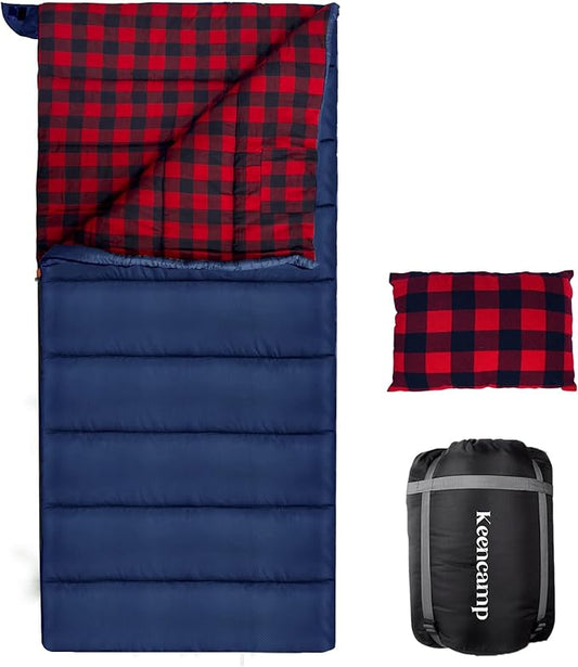 0 Degree Sleeping Bag Cotton Flannel Winter Cold Weather for Adults XXL Sleeping Bag 4 Season Big and Tall with Pillow Compression Sack