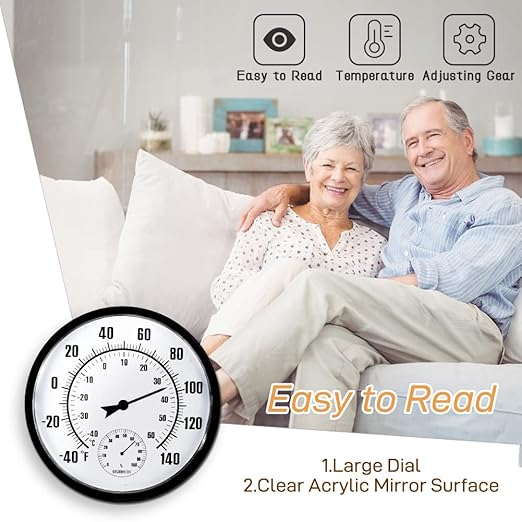 Large Outdoor Thermometer，House-Shape Wall-Mounted Thermometer with Humidity, Easy to Read Decorative Outside Thermometer for Patio, Garden, No Require Batteries