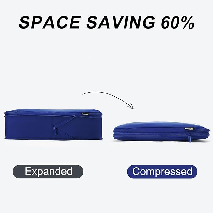 5 Set Compression Packing Cubes for Travel, Space Saving Luggage Organizer Bags (Dark Blue)