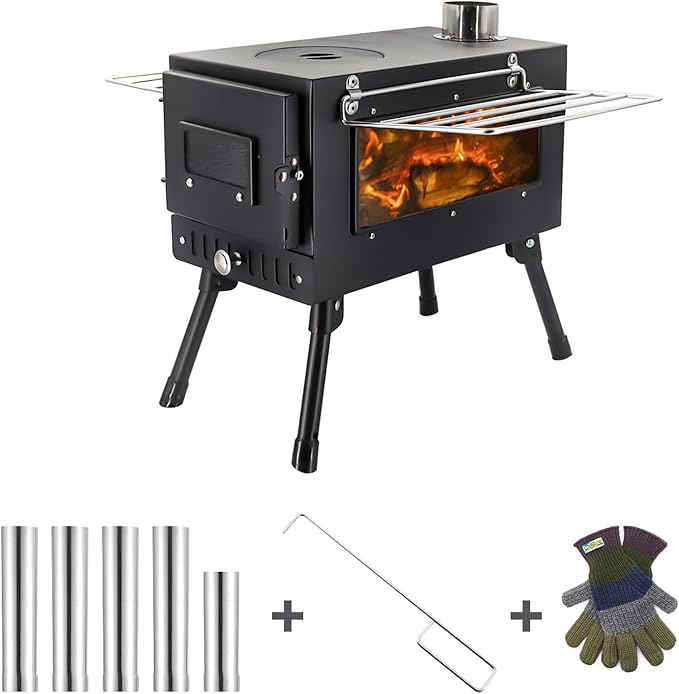 outdoor Camping Stove Portable Tent Keep Warm Stove With Chimney Pipe Camping Accessories Backpacking BBQ Hiking Picnic Outdoor Cooking Tools