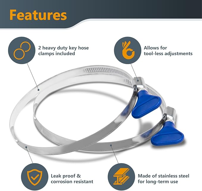 POWERTEC 3" x 5' PVC Flexible Dust Collection Hose with 2pcs Stainless Steel Key Hose Clamps for Table Saw, Planer, CNC Machine, Radial Arm Saw, Woodworking & Wood Shop Dust Collection System (70392)