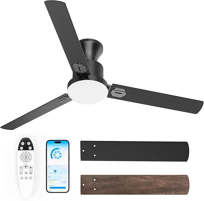 Obabala 60 Inch Ceiling Fan LED Light, Ultra-Quiet 6-Speed DC Motor, Remote & APP Smart Control, Indoor & Outdoor Fan for High Ceiling, Living Room