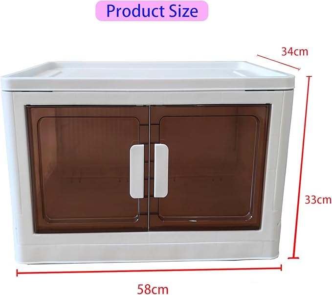 16 Gals stackable storage box with lid, foldable wardrobe organizer, Sundries storage cabinet, foldable plastic container with door, Book organizer box(Without wheels).