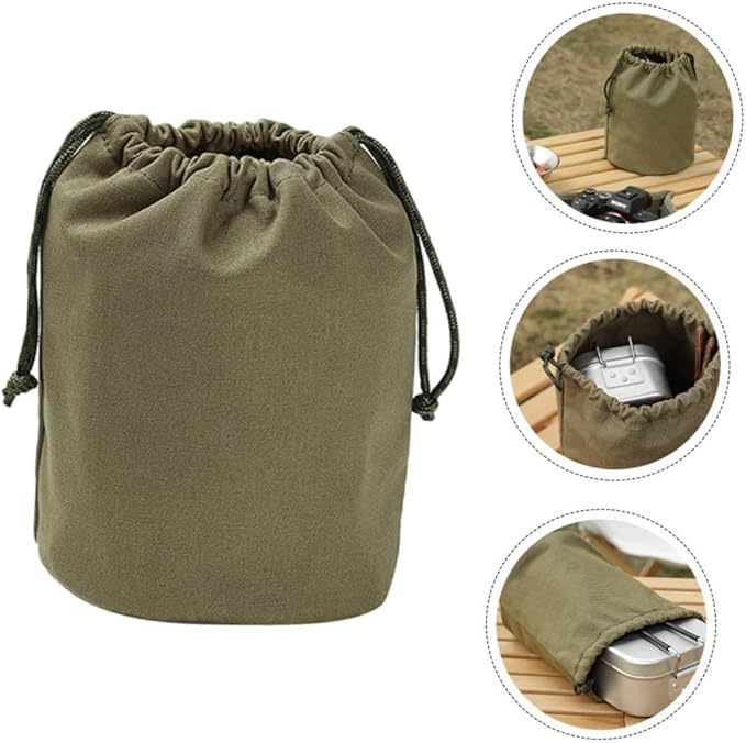 TOYANDONA Large Capacity Drawstring Camping Storage Bag Canvas Tableware Organizer for Outdoor Activities Portable Cutlery Carrying Bag for Picnics and Travel