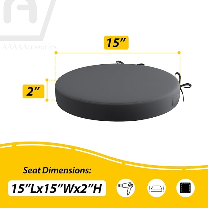 AAAAAcessories Outdoor Seat Cushions for Chairs, Waterproof, Fade-Resistant Patio Furniture Replacement Cushions, 15" x 15" x 2", Set of 2, Dark Gray