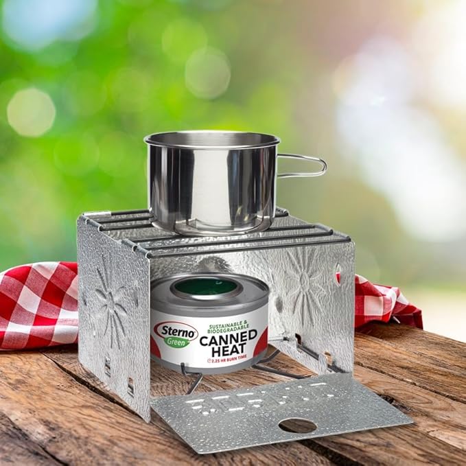 Sterno Foldable Portable Camping Stove - Easy-to-Assemble Outdoor Cooking Stove for Camping, Picnics, Tailgating & Emergencies - Silver