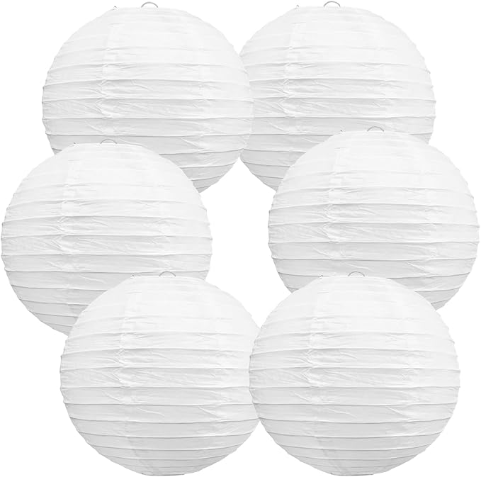 BEISHIDA 10-Inch White Paper Lanterns Decorative Chinese/Japanese Hanging Round Paper Lanterns Lamp for Birthday, Wedding, Christmas, Bridal, Home Decor, Party Decoration (6 Packs)