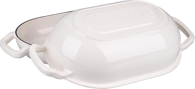 Enameled Cast Iron Sourdough Bread Oven, Dutch Oven, Loaf Cast Iron Bread Pan for Homemade Bread Baking, Meatloaf Pan with Lid, 5QT, White