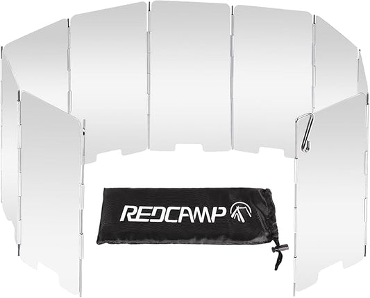 REDCAMP Folding Outdoor Stove Windscreen, 9 Plates Aluminum Camping Stove Windshield with Carrying bag, Lightweight Butane Burner Windshield