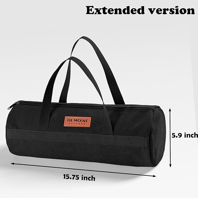 Tent Stakes Bag, Double Layer Tent Pole Pegs Storage Bag, Camping Accessories Large-Capacity Canvas Tool Bag with Zipper for Man Camping, Hiking (40cm Balck)