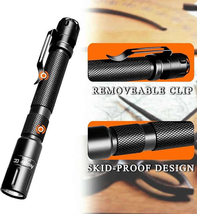 Pen Light Flashlight 3 Modes Mini Small Flashlights Tactical LED Powerful High Lumens with Clip,Slim Portable Pocket Compact Torch for Emergency Inspection AAA Battery Water-Resistant
