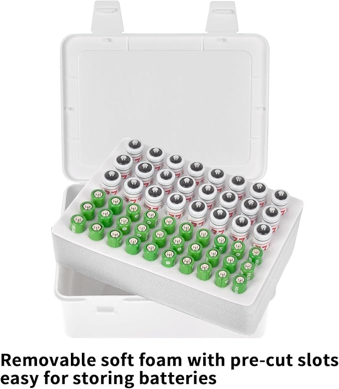 FULLCASE Battery Storage Organizer Holder Holds 54 AA AAA Batteries, Box Cases Garage Container, Home Drawer Organization Dispenser (Case Only) White