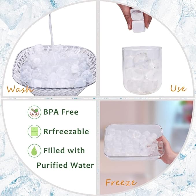 20 Pack Reusable Ice Cubes for Drinks, Refreezable Plastic Ice Cubes Without Diluting, Permanent Ice Cube Frozen BPA Free, Cocktails Like Whiskey, Wine, or Coffee
