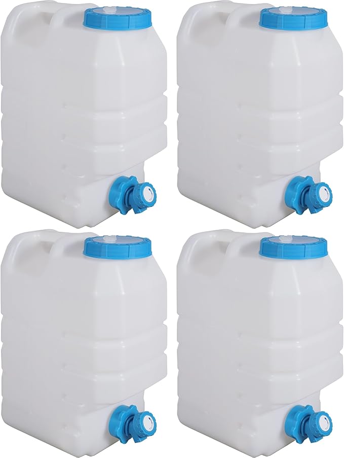 4 Gallon/15L Water Container with Spigot, Portable BPA Free Water Jug, Multifunction Water Tank for Camping Outdoor Hiking Picnic Supplies, 4 Pack