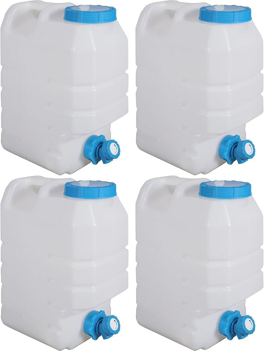4 Gallon/15L Water Container with Spigot, Portable BPA Free Water Jug, Multifunction Water Tank for Camping Outdoor Hiking Picnic Supplies, 4 Pack