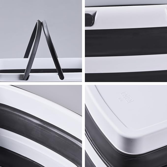 2.1 Gal(8 L) Small Collapsible Mop Bucket with Handle – Durable Plastic Square Silicone Cleaning Bucket for Mopping, Car & Window Washing – Space-Saving Storage Organizer – Pair of Silicone Gloves