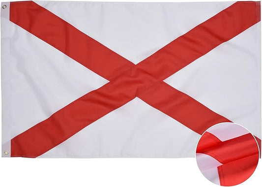 Alabama State Flag 4x6 Ft, Deluxe Embroidered Heavy Duty Polyester Durable AL Outside Flags, Indoor/Outdoor with Sewn Stripes and Brass Grommets