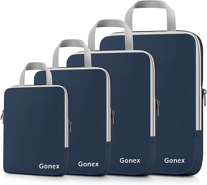 Gonex Compression Packing Cubes, 3pcs/4pcs Expandable Storage Travel Luggage Bags Organizers