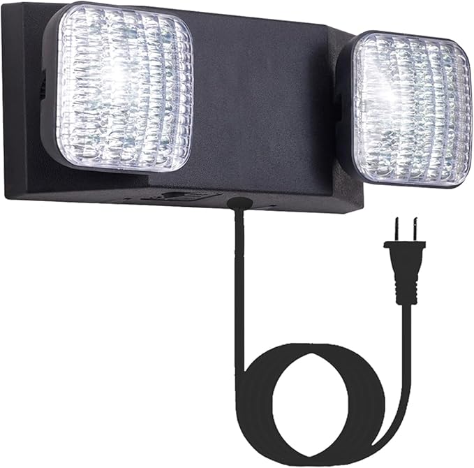 TANLUX LED Emergency Lights with Battery Backup, Commercial Emergency Light Fixtures for Business Home Power Failure Emergency Exit Sign Lighting with 1.0 Meter Plug in Cord AC120V UL Listed, Black