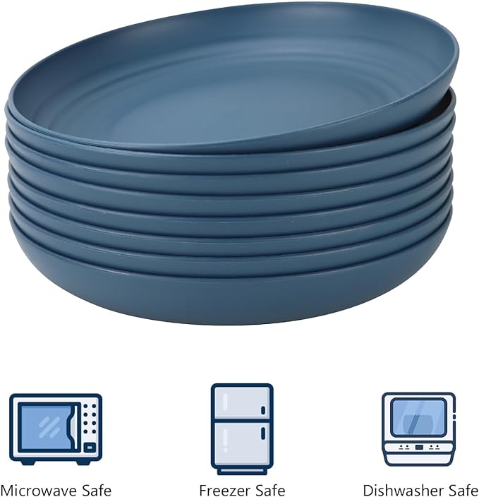 Homienly Dinner Plates Set - Alternative to Plastic, Wheat Straw - Set of 8, Lightweight, Microwave & Dishwasher Safe, Unbreakable Salad Plates (Blue, 10 inch)