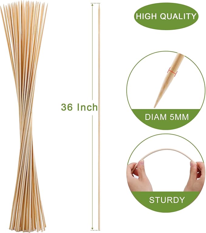 200 PCS Bamboo Marshmallow Roasting Sticks, SMores Skewers for Fire Pit, Extra Long 36 Inch Heavy Duty 5mm Thick Wooden SMores Sticks for Open Fire Pits Roaster Barbecue Hot Dog Camping Kebab Sausage