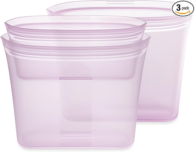 Zip Top Reusable Food Storage Bags | 3 Bag Set [Lavender] - 2 Sandwich, 1 Snack | Silicone Meal Prep Container | Microwave, Dishwasher and Freezer Safe | Made in the USA