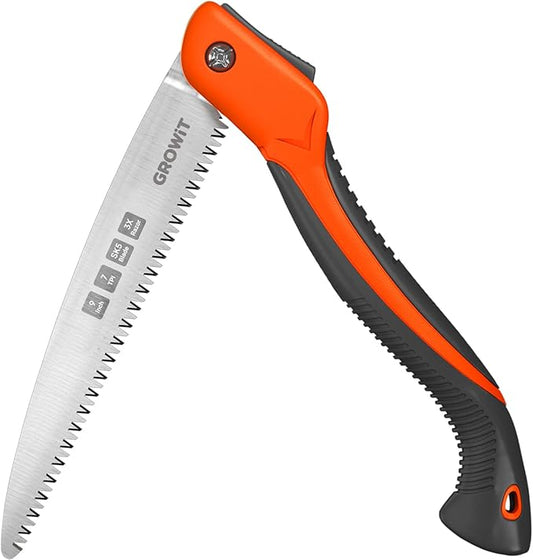9-Inch Folding Camping Saw - Heavy Duty Pruning Saw with Triple-Cut SK5 Blade, 7 TPI Razor Teeth for Tree Trimming, Wood Cutting, Camping, Bushcraft, and Gardening Work