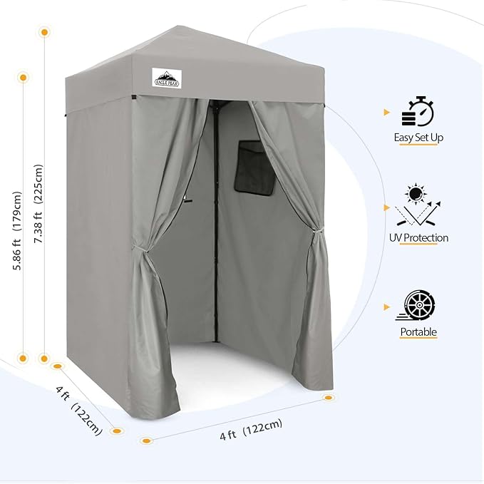 EAGLE PEAK Flex Ultra Compact 4x4 Pop-up Canopy, Sun Shelter, Changing Room, Portable Privacy Canopy Cabana for Pool, Fashion Photoshoots, or Camping, Gray