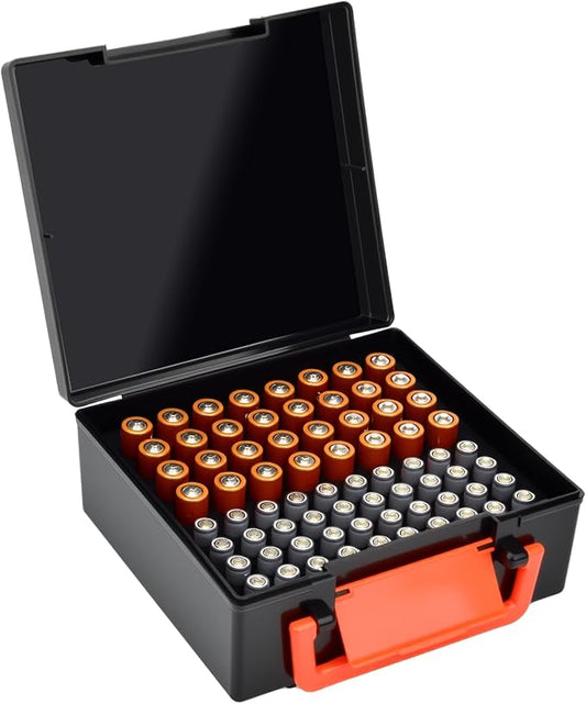 FULLCASE Battery Storage Organizer Holder Holds 72 AA AAA Batteries, Box Cases Garage Container, Home Drawer Organization Dispenser (Case Only) (Black)