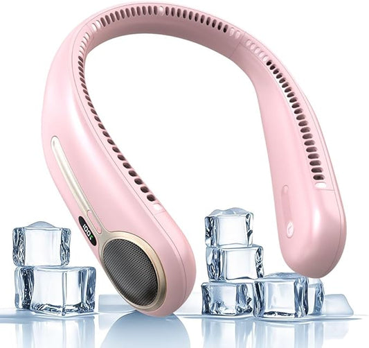 Portable Neck Fan,Gift Ideas,Personal Wearable Bladeless Fan,360° Cooling,LED Display,4-Speeds,6000mAh Rechargeable,Powerful Wind,Outdoor Travel Camping,Birthday Gifts for Men Women Dad Mom (Pink)