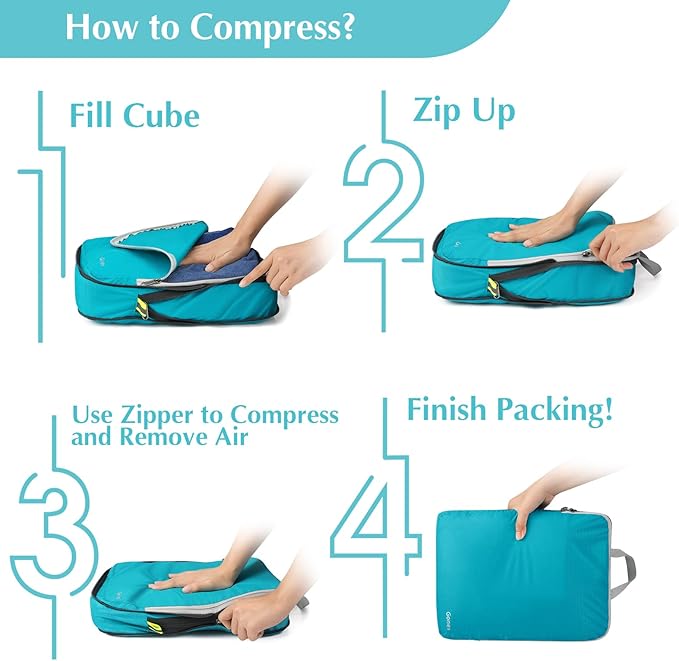 Gonex Compression Packing Cubes, 3pcs/4pcs Expandable Storage Travel Luggage Bags Organizers