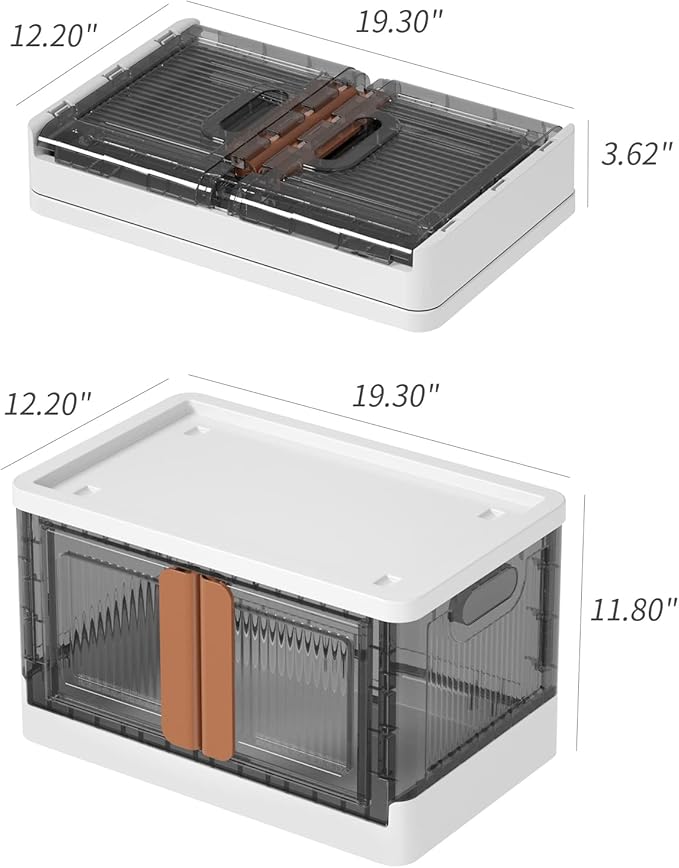 HAIXIN Storage Bins with Lids, Collapsible and Stackable Storage Bins, Plastic Closet Organizer, 8.4 Gal Folding Storage Box, Containers for Organizing with Door, 1 Pack