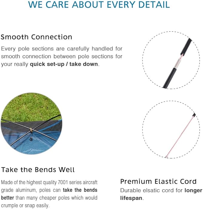 Aluminum Tent Poles Replacement, Fits Both Female and Male Ends, Lightweight Tent Pole Repair Kit, 7001 Aluminum Alloy T6 Heated