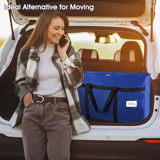 6 Pack Moving Bags Heavy Duty Extra Large 90L, College Packing Bags for Moving Clothes, Moving Supplies & Boxes with Zippers and Handles, Storage Bags Moving Totes Camping Essentials (Blue)