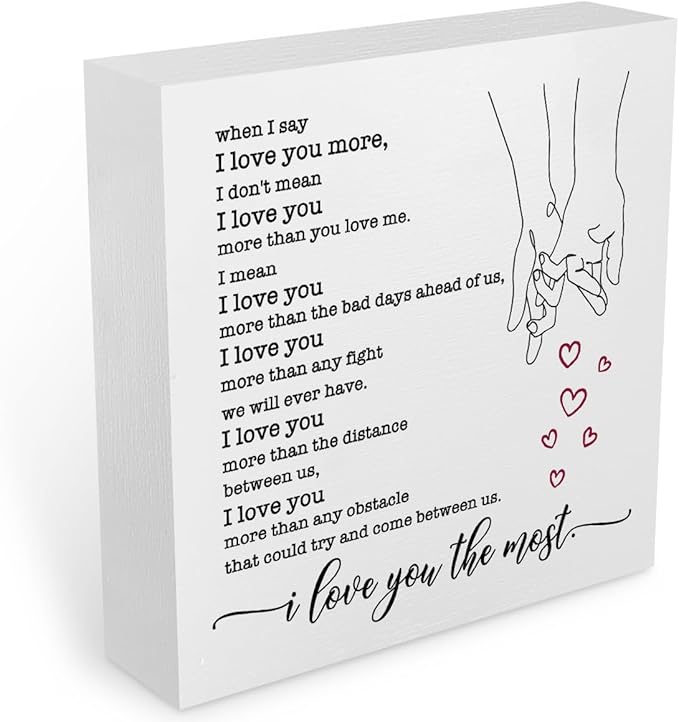 I Love You Gifts for Her Office Supplies Rustic Desk Decor Romantic White Wooden Box Sign Anniversary Marriage Wedding Gifts Farmhouse Wood Plaque Cubicle Accessories Home Shelf Table Decorations