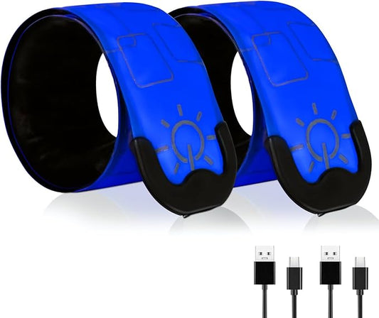 LED Safety Wristband Lights - Rechargeable Light Up Arm Ankle Band Kids Magic Slap Glow Bracelets Reflective Belt High Visibility for Night Cycling Walking Joggers Running Gear