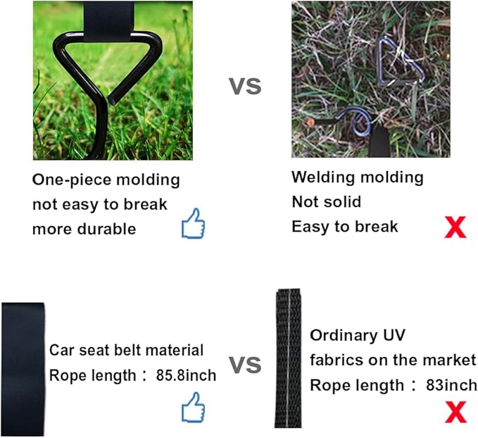 Eurmax USA Trampoline Stakes Heavy Duty Trampoline Parts Corkscrew Shape Steel Stakes Anchor Kit with T Hook for Trampolines -Set of 4 Bonus 4 Strong Belt,Black