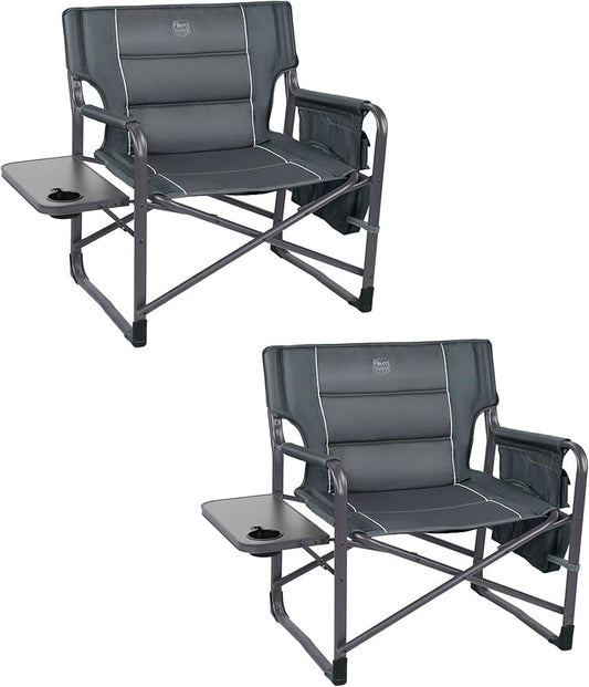 TIMBER RIDGE XXL Upgraded Oversized Directors Chairs with Foldable Side Table, Detachable Side Pocket, Heavy Duty Folding Camping Chair up to 600 Lbs Weight Capacity (Grey) Ideal Gift, 2 Pack