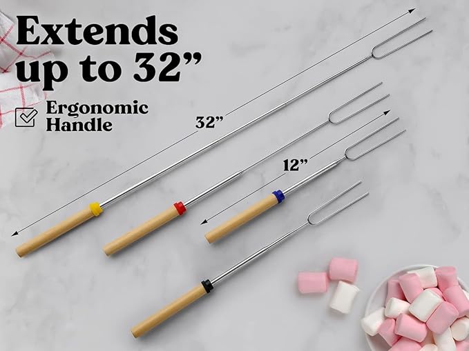 Zulay Sturdy Marshmallow Sticks for Fire Pit Extra Long - Great Smores Sticks Smores Kit for Fire Pit - Marshmallow Roasting Skewers - Hot Dog Fork Bonfire Glamping Camping Accessory 32" Value 20 Pack