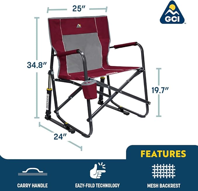 GCI OUTDOOR Freestyle Rocker Camping Chair | Portable Folding Rocking Chair with Solid, Durable Armrests, Drink Holder & Comfortable Backrest — Cinnamon